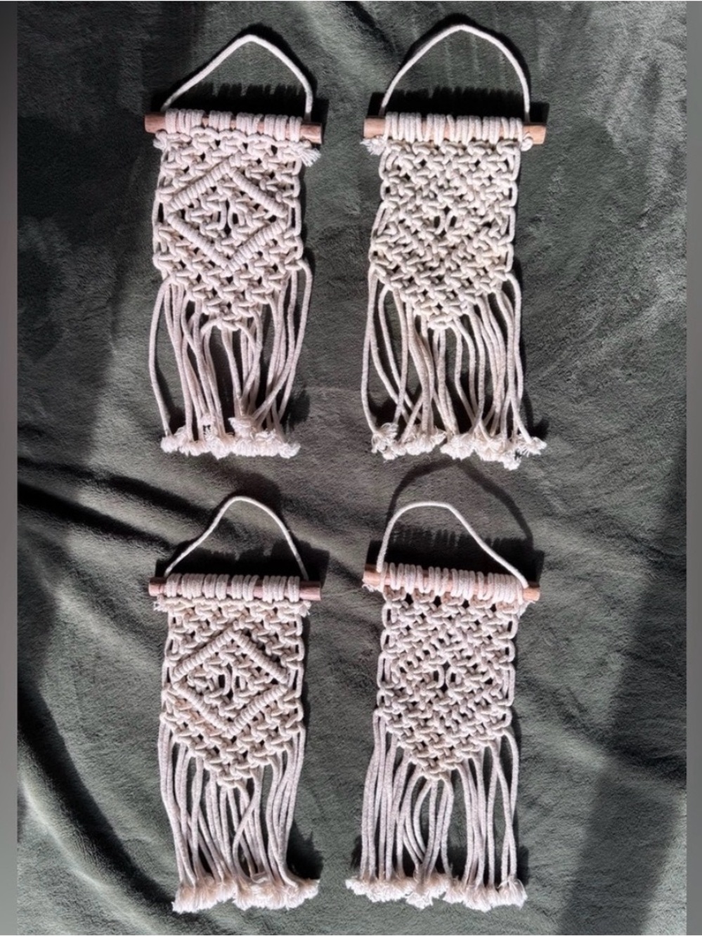 Handmade Macramé Wall Hanger - Cream Boho Accent (Set of 4)